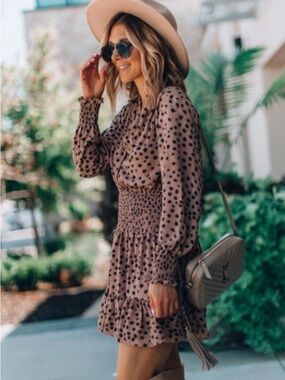 La Vie Rebecca Taylor Long Sleeve Smocked Mini Dress Animal Print, size L